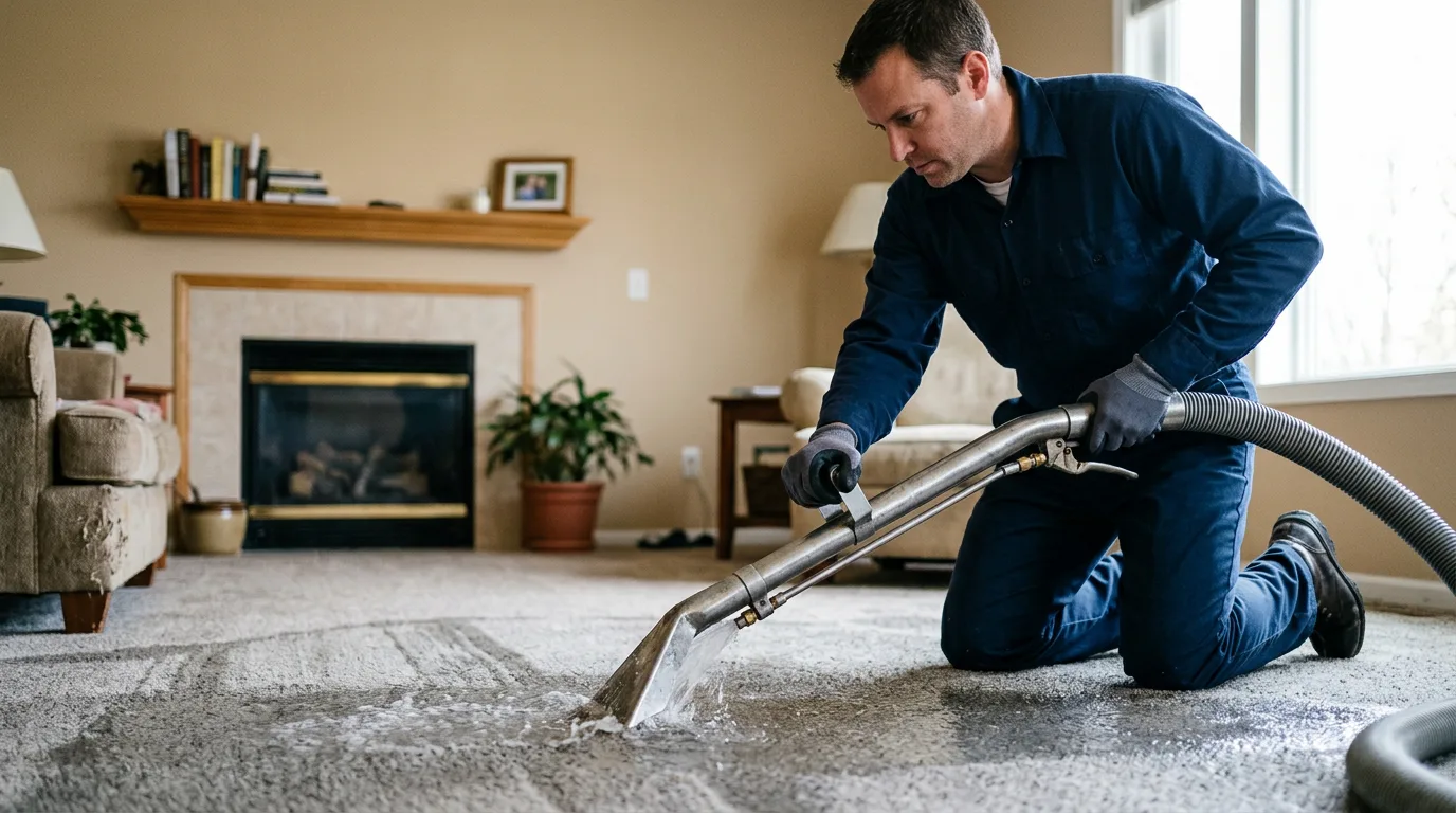 Water damage restoration technician working near Zionsville, IN